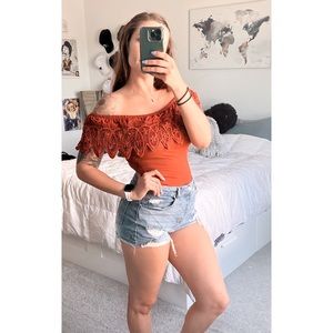 💥MOVING SALE | Iris off the shoulder maroon lace bodysuit